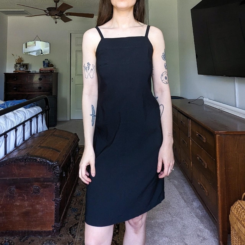 Vintage Y2K 90's Harvé Bernard Black Square Neck Spaghetti Strap Dress